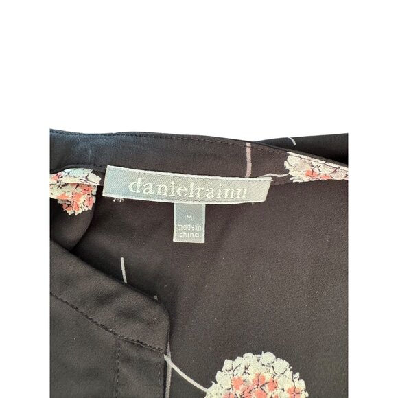 Daniel Rainn Black Floral Print Blouse  M 3/4 Sleeves & High-Low Hem - Picture 4 of 8